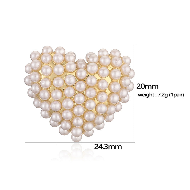 Elegant Pentagram Heart Rhombus Pearl 18K Gold Plated Copper Stud Earrings