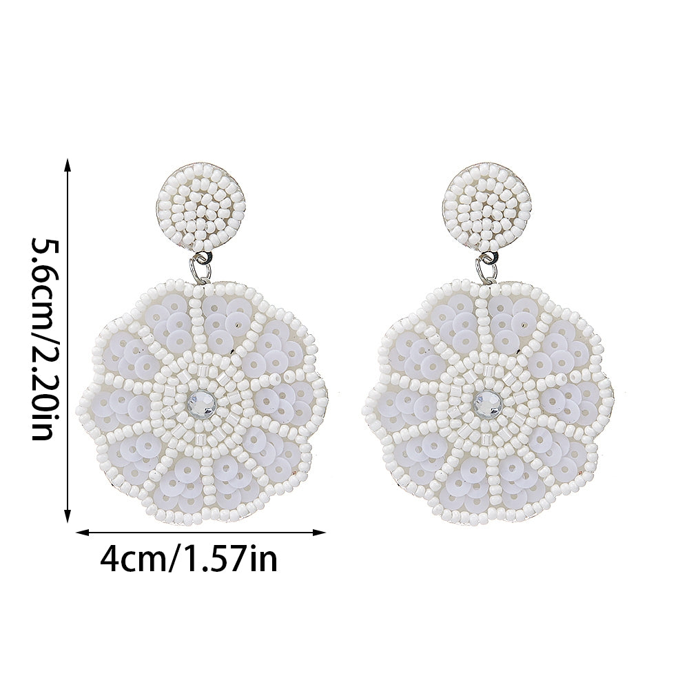 Elegant Bohemian Beaded Sequin Flower Drop Earrings