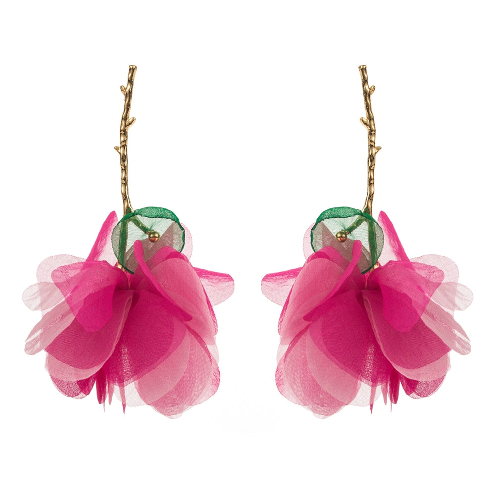 Elegant Tropical Flower Tassel Drop Earrings - Gold Plated Alloy Design