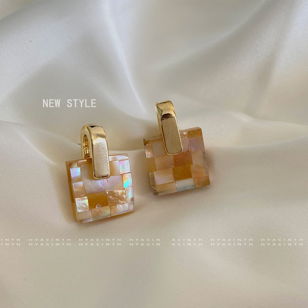 Elegant Vintage Square 18K Gold Plated Drop Earrings with Colorful Shell Inlay