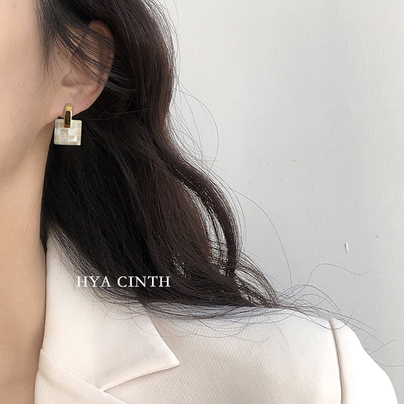 Elegant Vintage Square 18K Gold Plated Drop Earrings with Colorful Shell Inlay