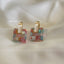 Elegant Vintage Square 18K Gold Plated Drop Earrings with Colorful Shell Inlay