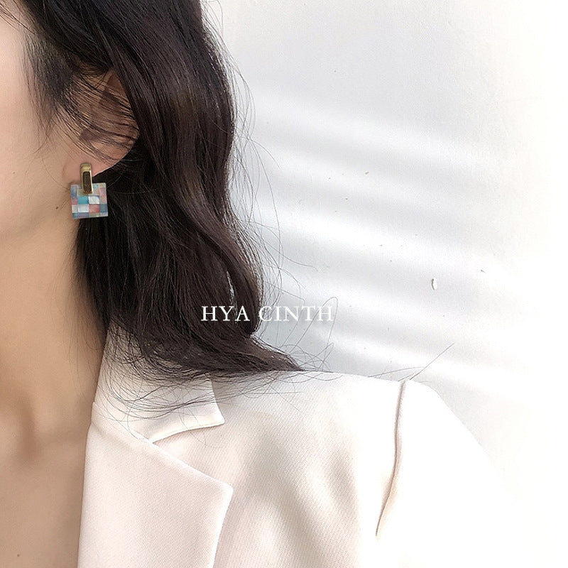 Elegant Vintage Square 18K Gold Plated Drop Earrings with Colorful Shell Inlay
