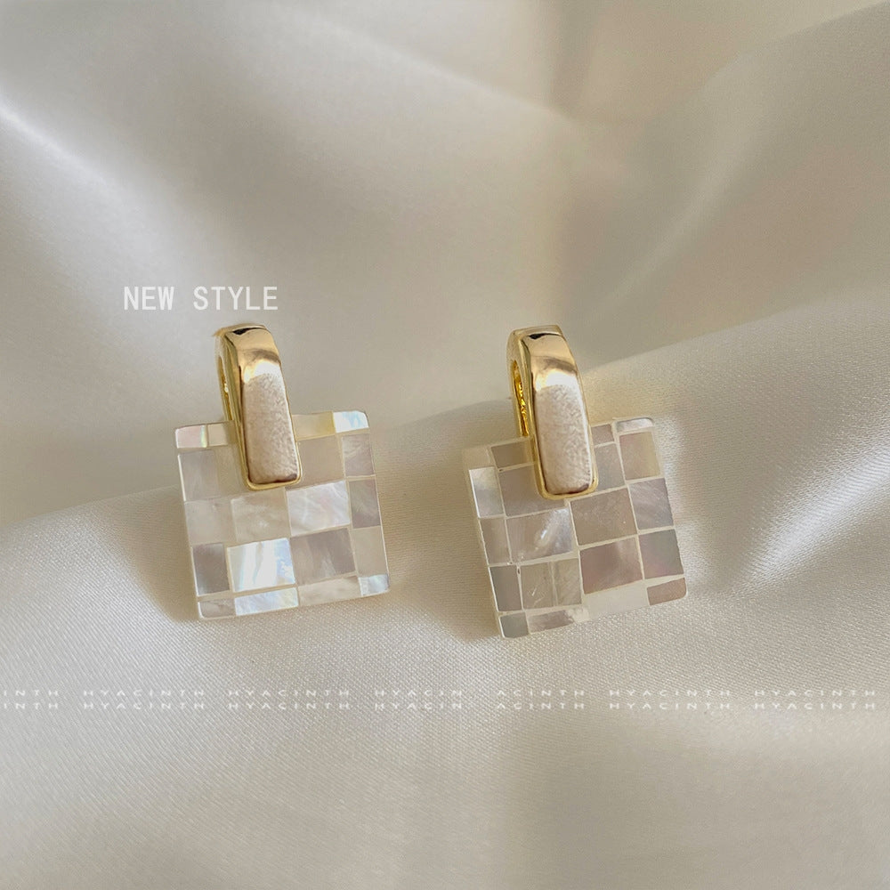 Elegant Vintage Square 18K Gold Plated Drop Earrings with Colorful Shell Inlay