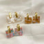 Elegant Vintage Square 18K Gold Plated Drop Earrings with Colorful Shell Inlay