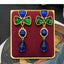 Elegant Vintage Shamrock Water Droplet Alloy Drop Earrings with Colorful Glass Accents