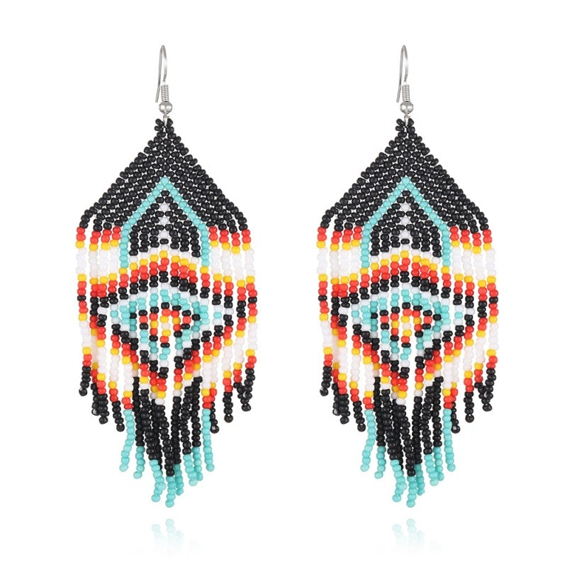 Bohemian Beaded Tassel Drop Earrings - Ethnic Style Seed Bead Handmade Jewelry