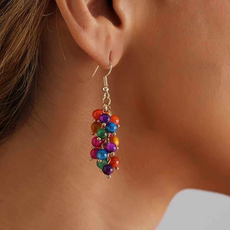 Bohemian Geometric Beaded Shell Drop Earrings