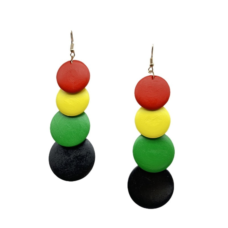 Ethnic Style Circle Wood Drop Earrings