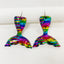 1 Pair Gradient Mermaid Tail Cat Drop Earrings - Reflective Resin Statement Jewelry