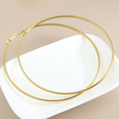 18K Gold Plated Stainless Steel Large Hoop Earrings for Women - Simple Fashion Titanium Steel Design