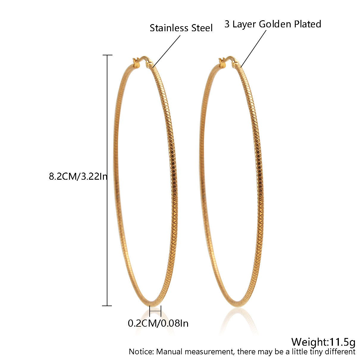 18K Gold Plated Stainless Steel Large Hoop Earrings for Women - Simple Fashion Titanium Steel Design