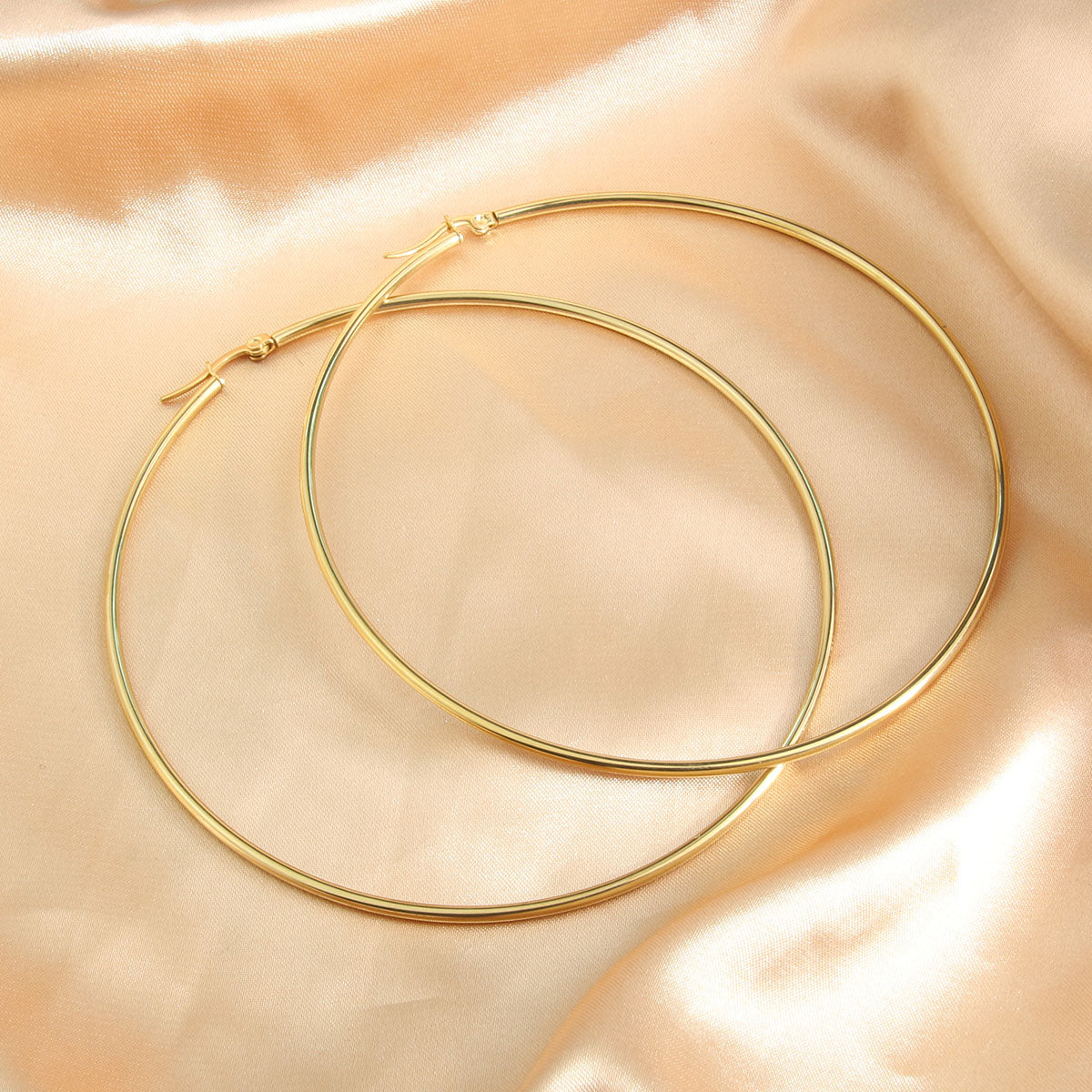 18K Gold Plated Stainless Steel Large Hoop Earrings for Women - Simple Fashion Titanium Steel Design
