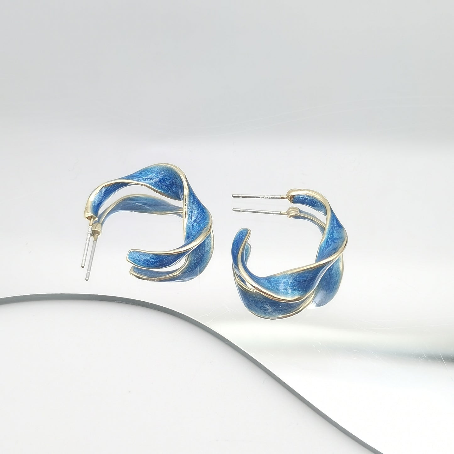 Klein Blue C Shape Alloy Stud Earrings - Niche Simple Design Korean Style for Women