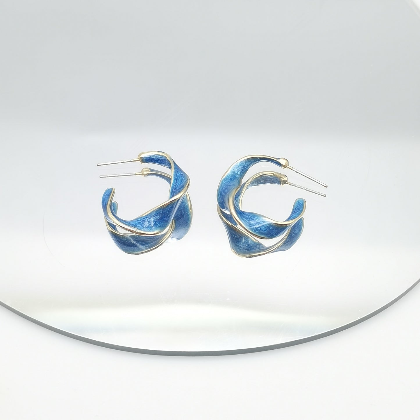 Klein Blue C Shape Alloy Stud Earrings - Niche Simple Design Korean Style for Women