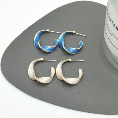 Klein Blue C Shape Alloy Stud Earrings - Niche Simple Design Korean Style for Women