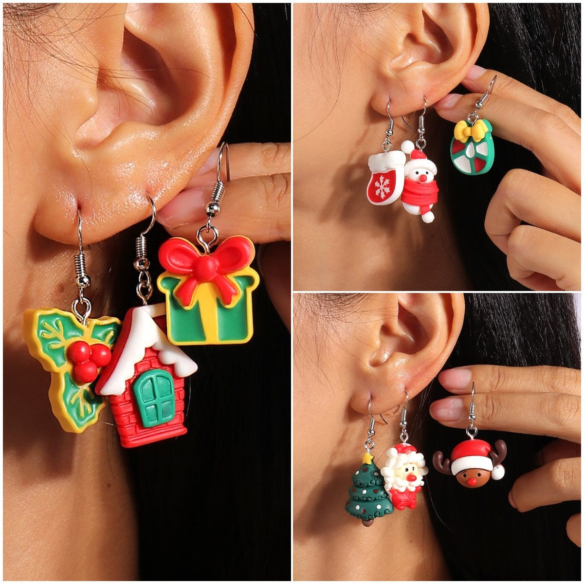 1 Pair Christmas Tree Santa Claus Resin Drop Earrings