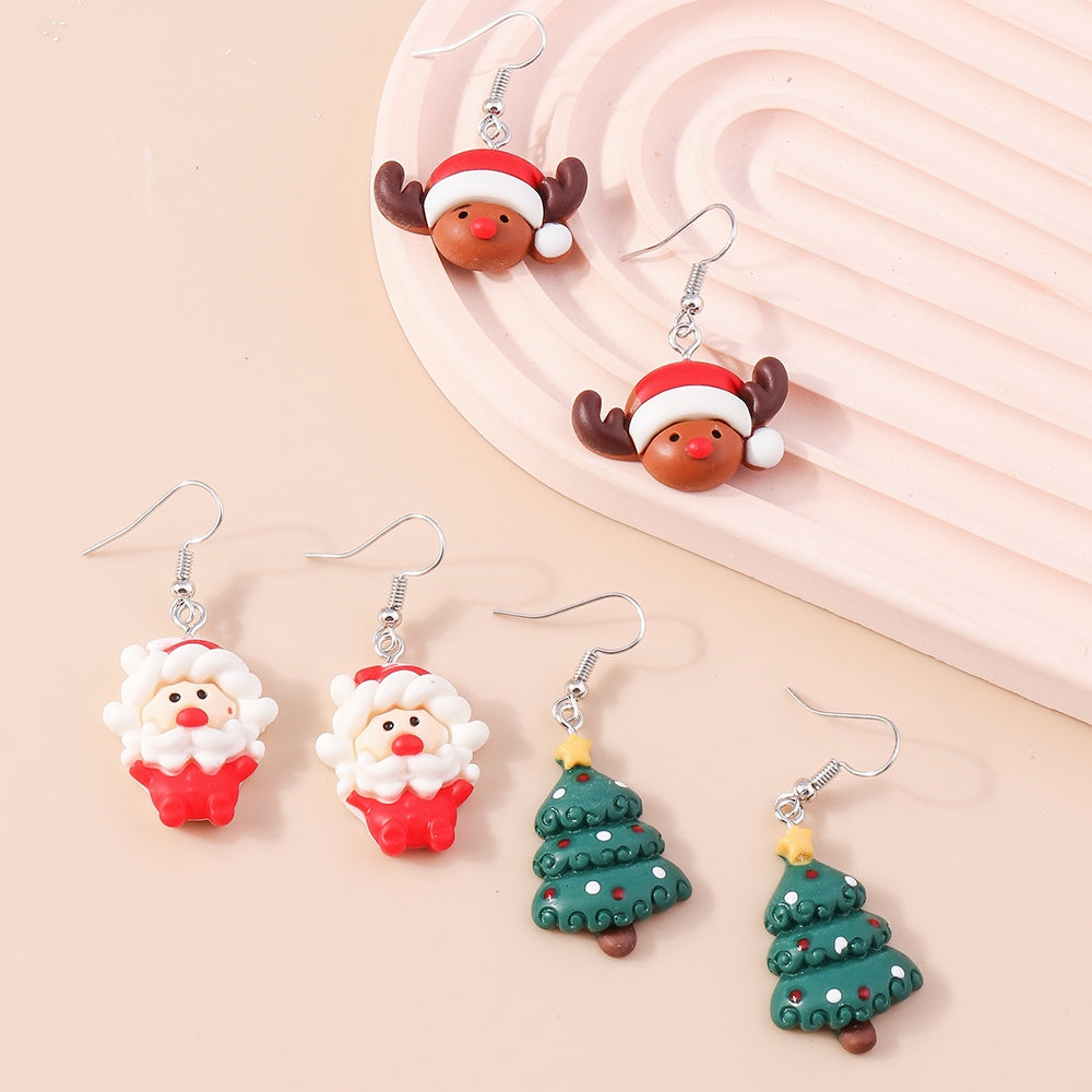 1 Pair Christmas Tree Santa Claus Resin Drop Earrings