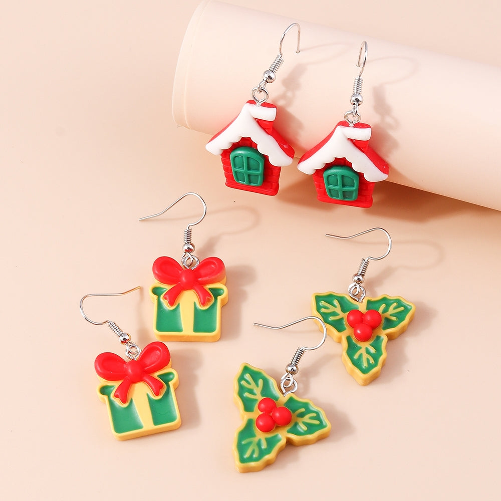 1 Pair Christmas Tree Santa Claus Resin Drop Earrings