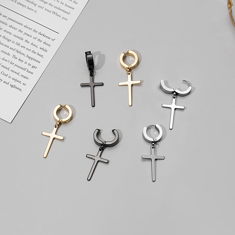 1 Pair Minimalist Cross Stainless Steel Gold Plated Clip-On Earrings