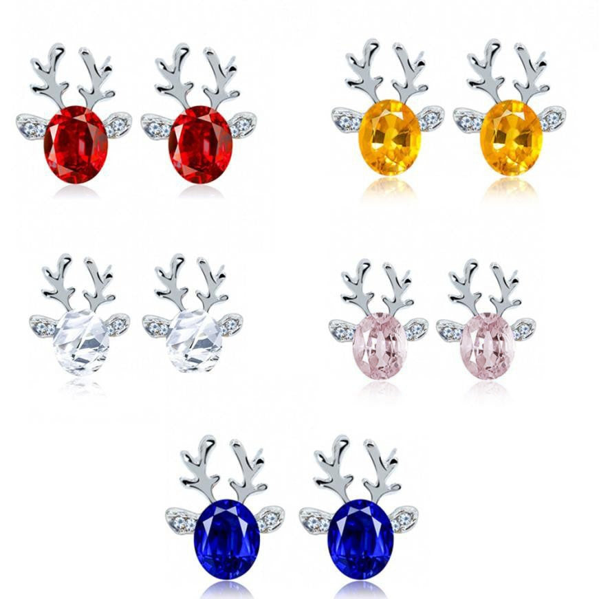 Fashion Reindeer Zircon Enamel Stud Earrings for Women