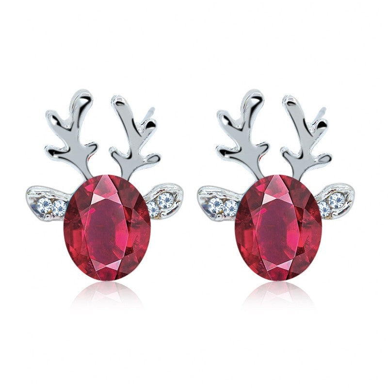 Fashion Reindeer Zircon Enamel Stud Earrings for Women