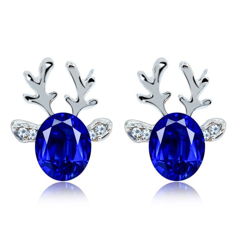 Fashion Reindeer Zircon Enamel Stud Earrings for Women