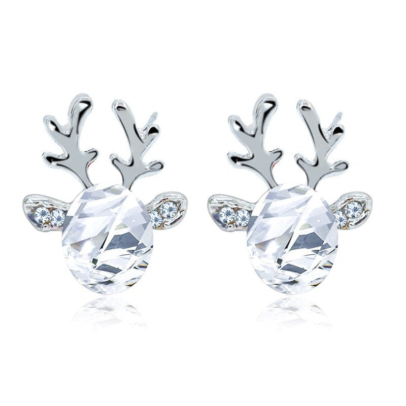 Fashion Reindeer Zircon Enamel Stud Earrings for Women