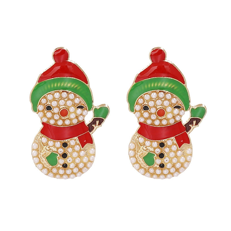 1 Pair Christmas Snowman Enamel Pearl Earrings