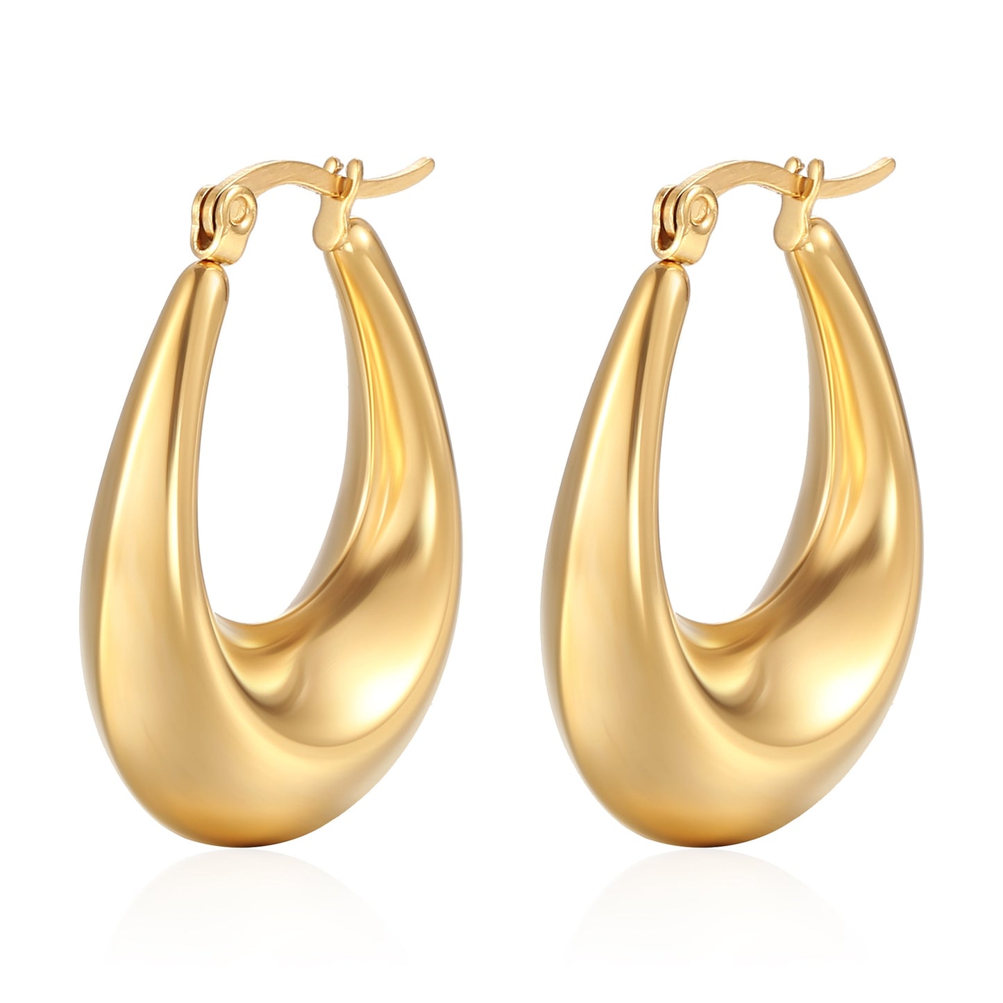 1 Pair Fashion 18K Gold Plated Stainless Steel Oval Hoop Earrings