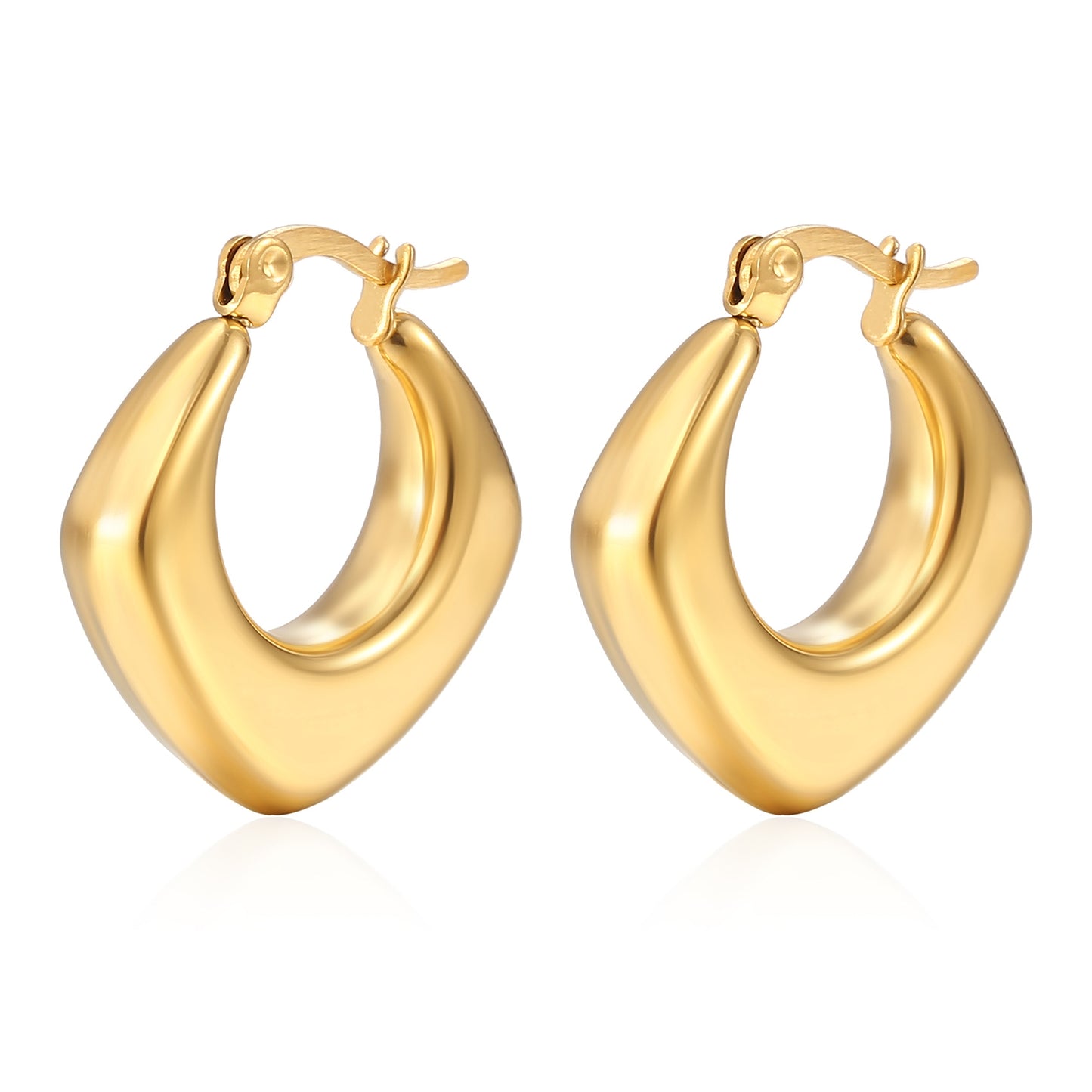 1 Pair Fashion 18K Gold Plated Stainless Steel Oval Hoop Earrings