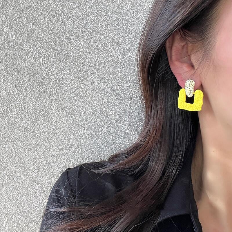 1 Pair Trendy Stainless Steel Colorblock Square Earrings