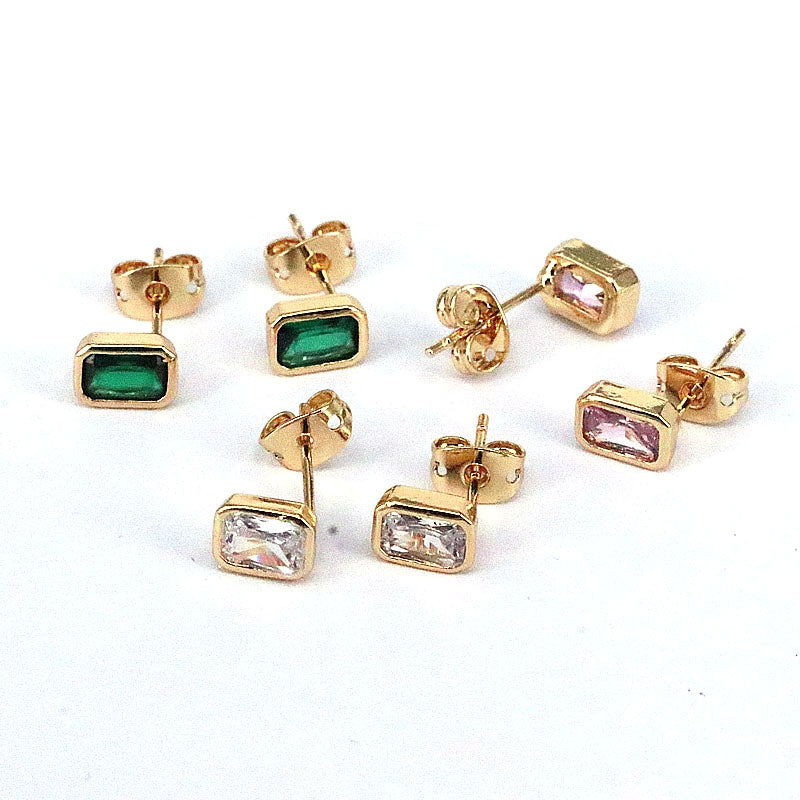 1 Pair Geometric Square Copper Inlay Zircon Stud Earrings