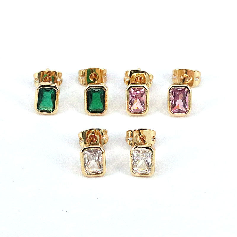 1 Pair Geometric Square Copper Inlay Zircon Stud Earrings