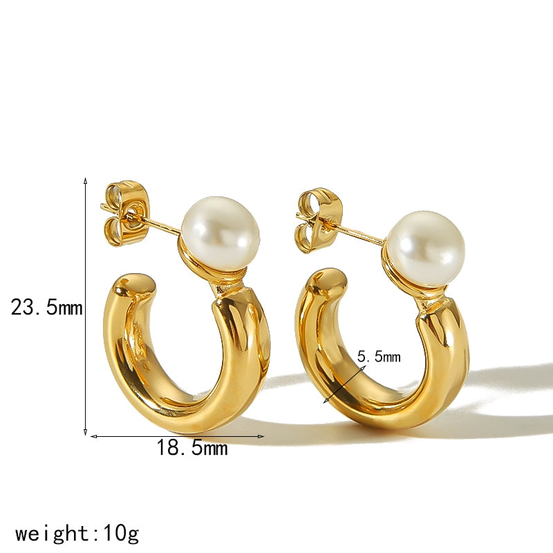 1 Pair French Style IG Style C Shape Polishing 304 Stainless Steel 18K Gold Plated Ear Studs