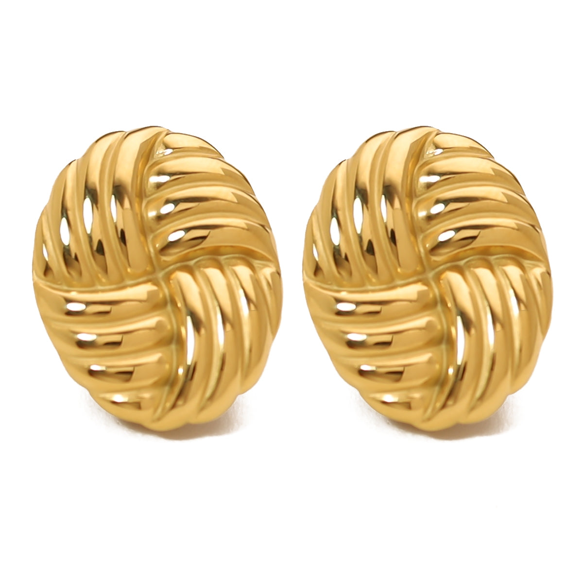 1 Pair French Style 18K Gold Plated Stainless Steel Twisted Oval Ear Studs