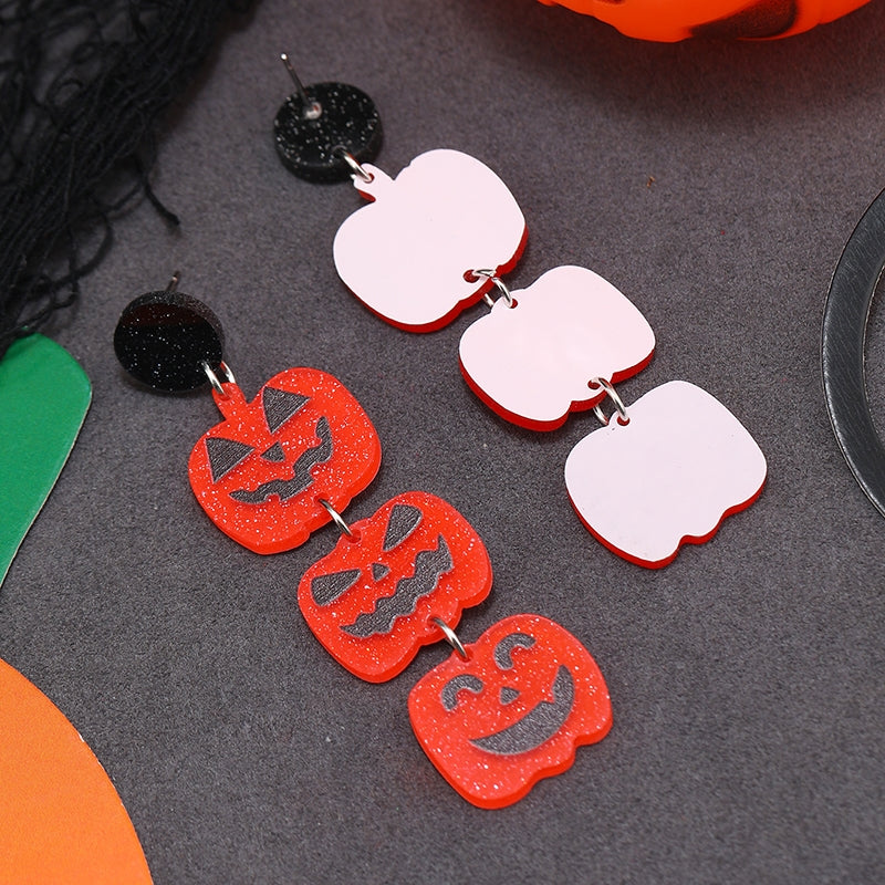 1 Pair Halloween Bat & Pumpkin Acrylic Drop Earrings