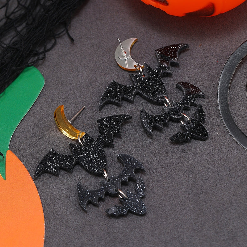 1 Pair Halloween Bat & Pumpkin Acrylic Drop Earrings