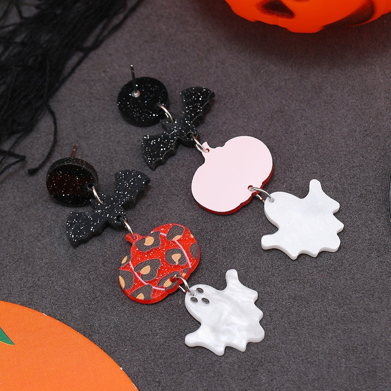 1 Pair Halloween Bat & Pumpkin Acrylic Drop Earrings