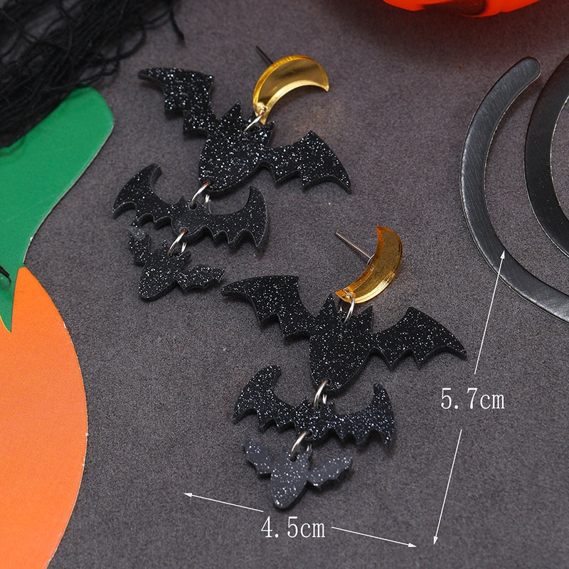 1 Pair Halloween Bat & Pumpkin Acrylic Drop Earrings