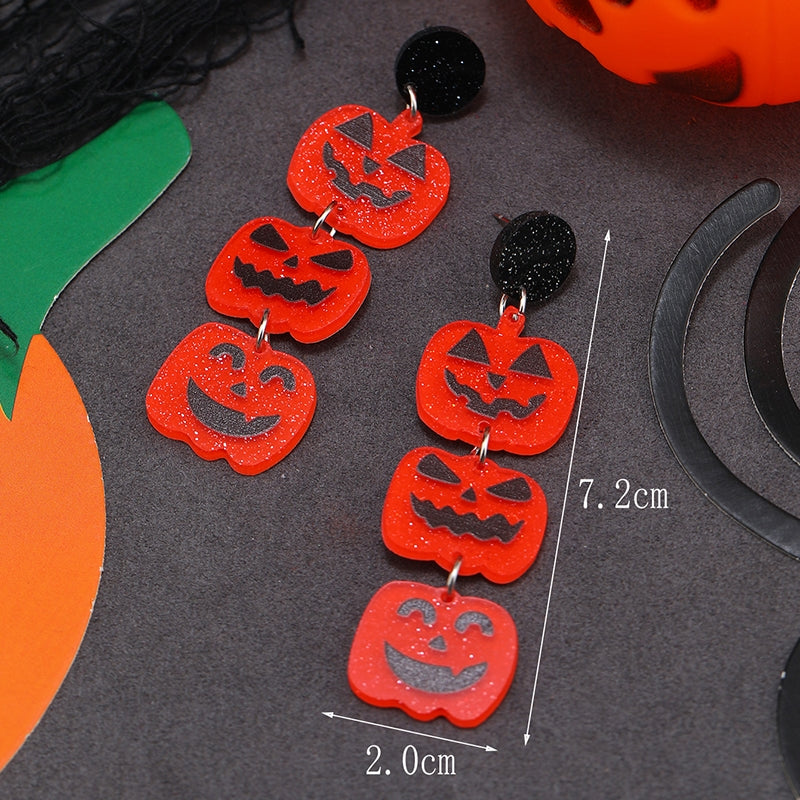 1 Pair Halloween Bat & Pumpkin Acrylic Drop Earrings