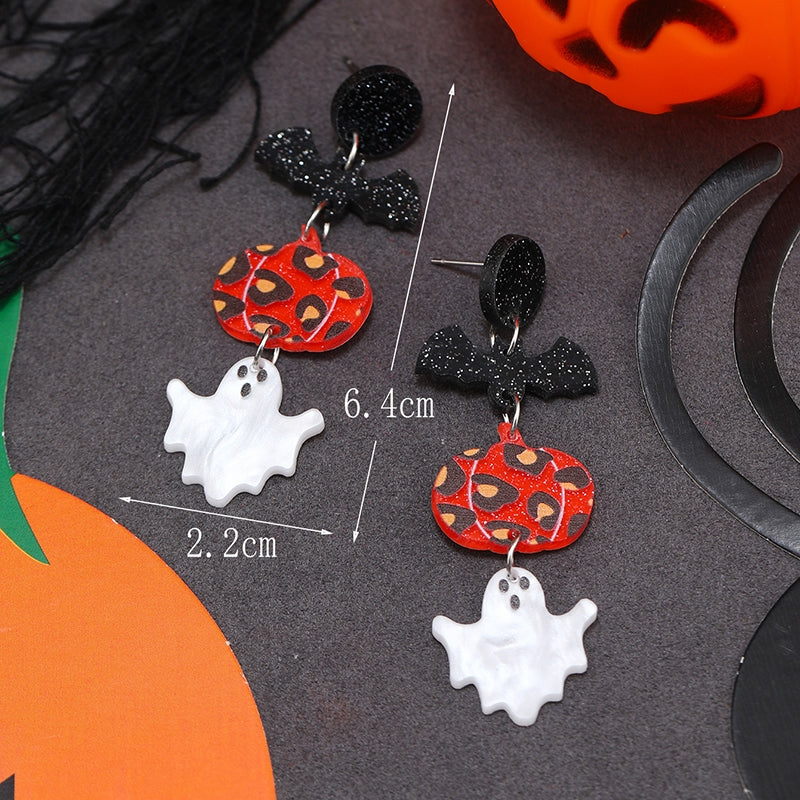 1 Pair Halloween Bat & Pumpkin Acrylic Drop Earrings