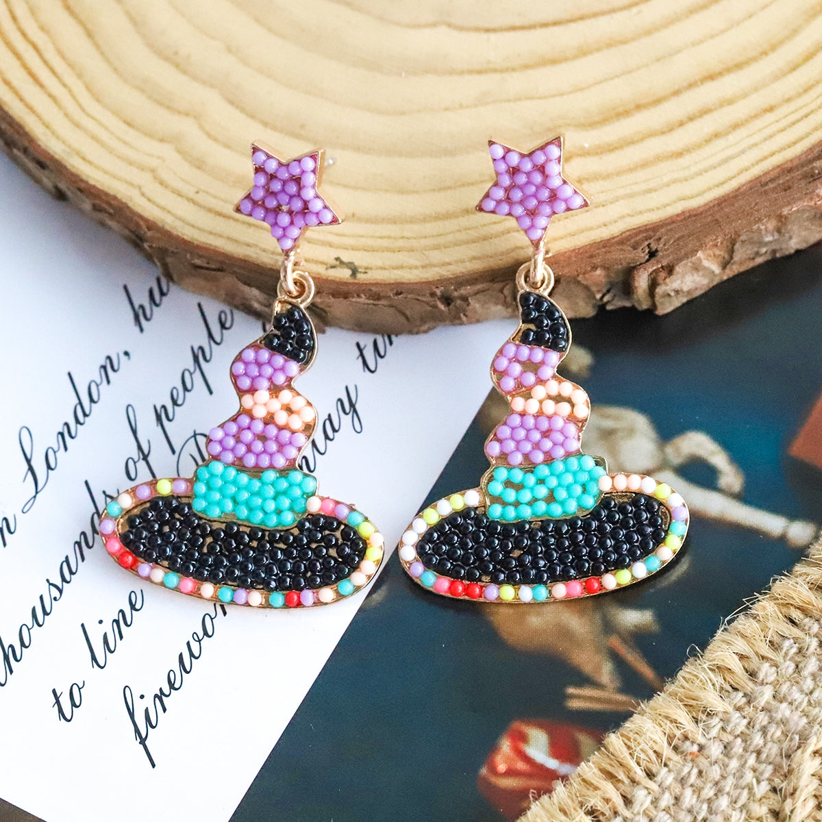 1 Pair Funny Novelty Witch Hat Inlay Alloy Resin Drop Earrings