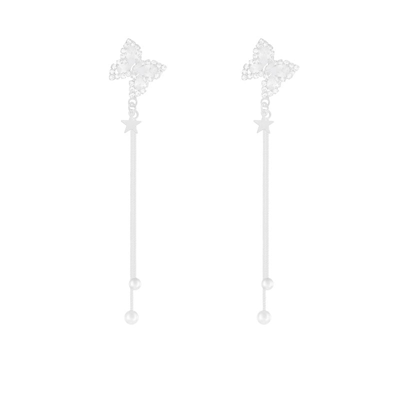 Glamorous Romantic Tassel Butterfly Rhinestone Drop Earrings - 2024 Korean Fashion Design