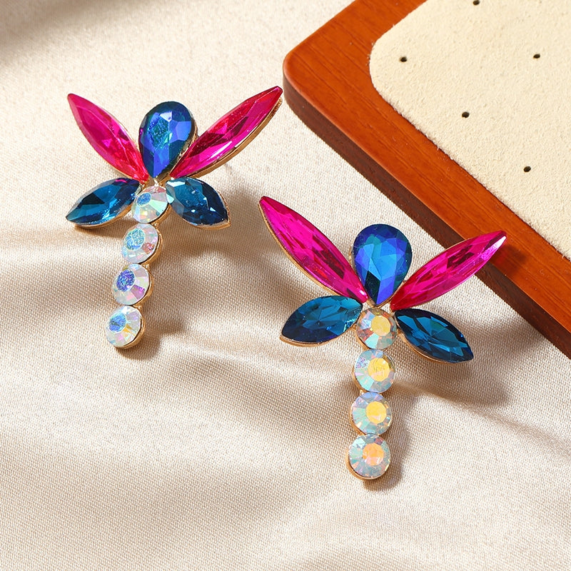 Glamorous Dragonfly Rhinestone Inlay Gold Plated Alloy Earrings