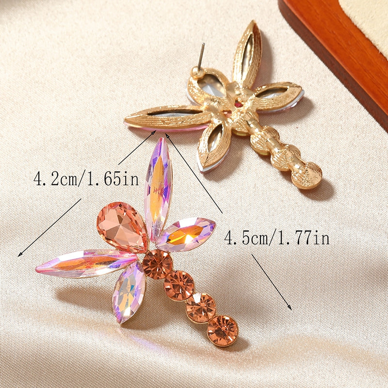 Glamorous Dragonfly Rhinestone Inlay Gold Plated Alloy Earrings