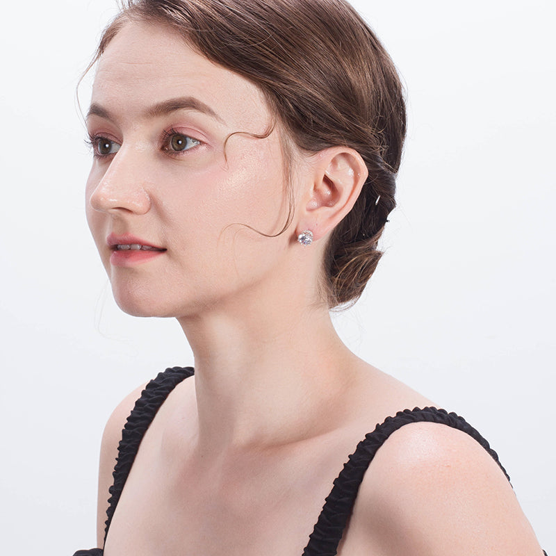 S925 Sterling Silver Zirconia Stud Earrings - White Gold Plated Minimalist Design