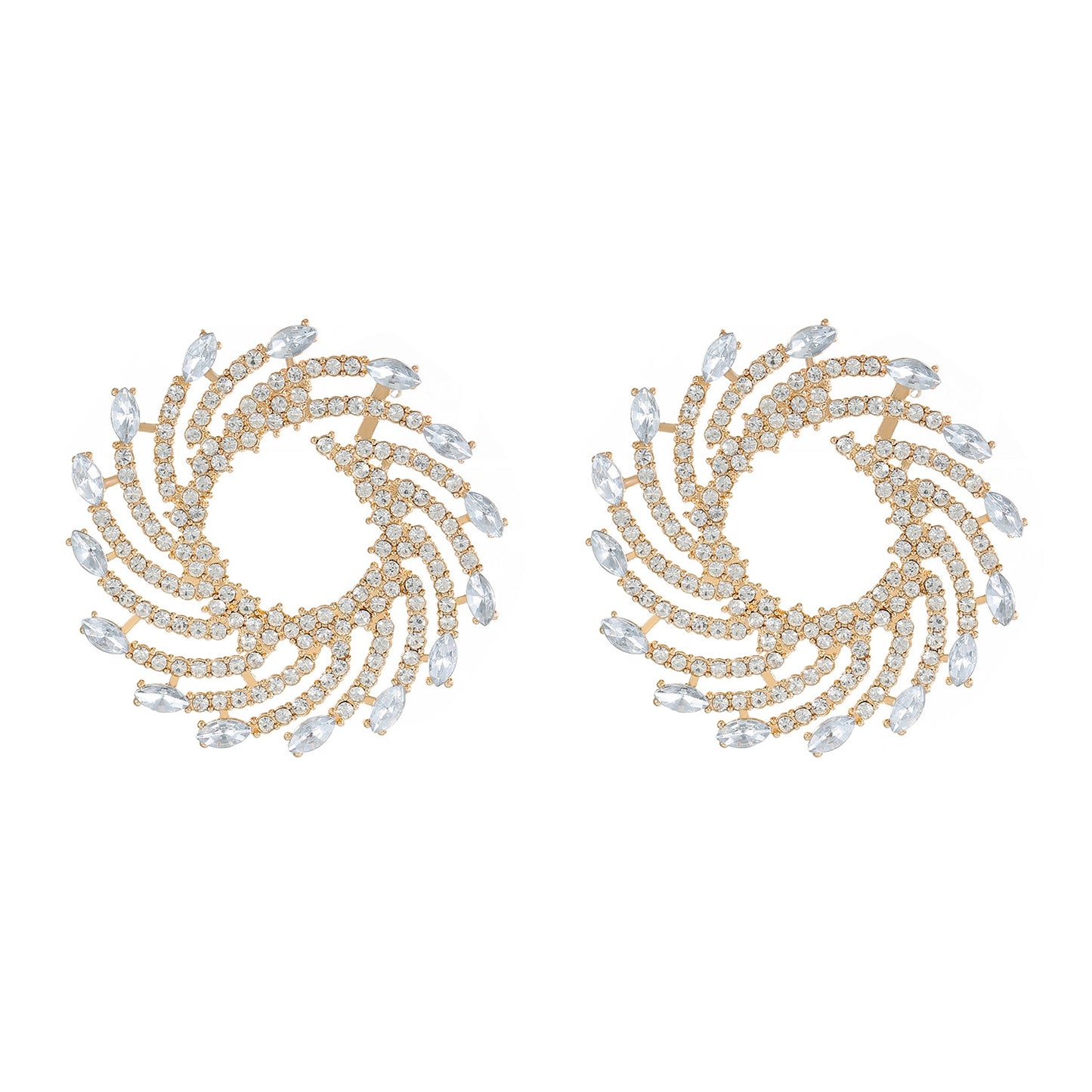 Glam Spiral Stripe Crystal Inlay Alloy Sunflower Earrings