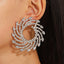 Glam Spiral Stripe Crystal Inlay Alloy Sunflower Earrings