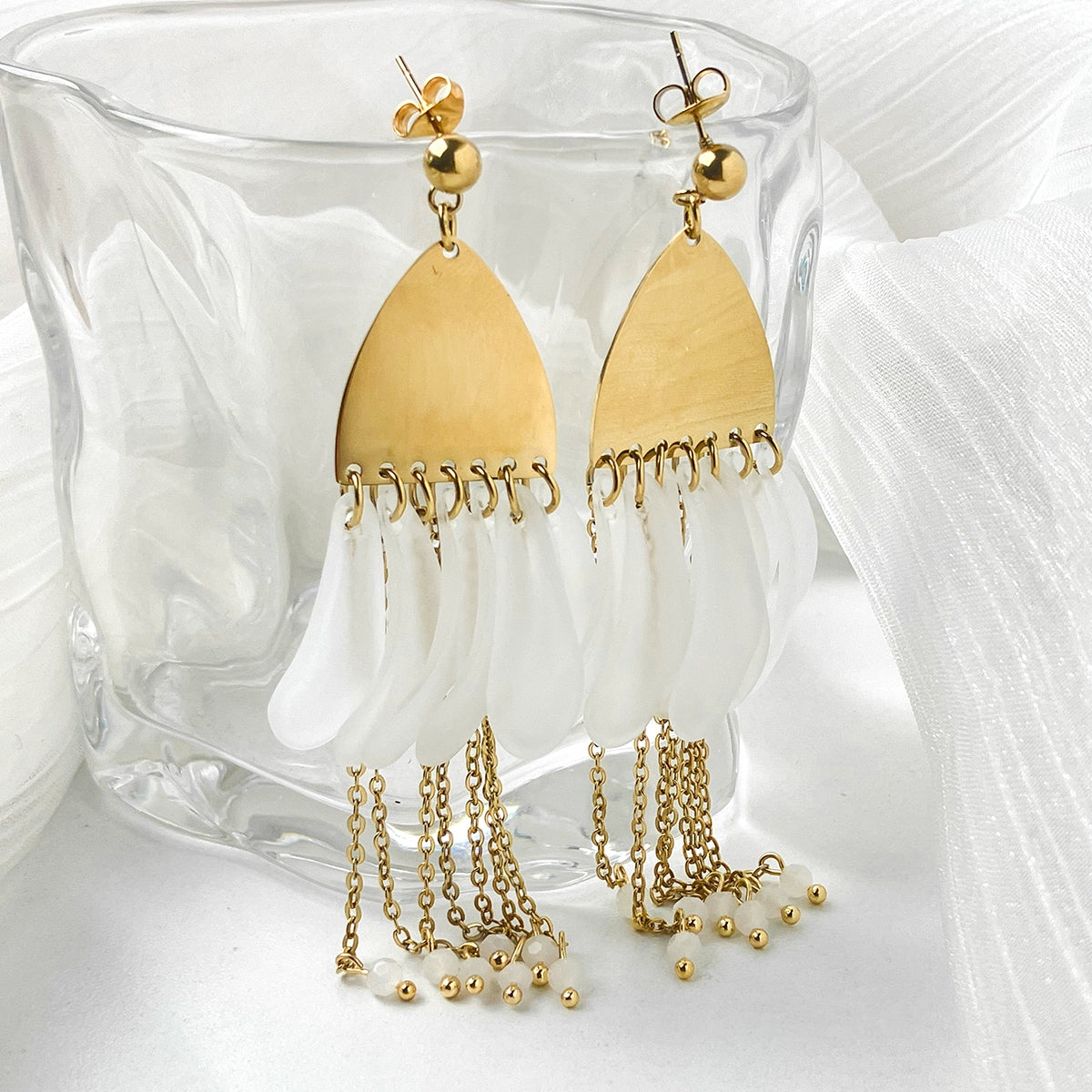 1 Pair Hawaiian Exaggerated Irregular Chain Tassel Plating Stainless Steel Crystal Drop Earrings